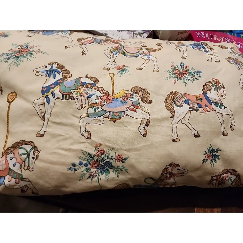 Vintage Quilted Bunny Bear Baby Blanket Pillow Hot Air Balloon Pastels Carousel